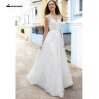 NumberSea vestido para boda playa 2021 sin mangas de encaje con cuello en V Simple Hobo vestido de novia sin espalda estilo bohemio vestido de fiesta de boda