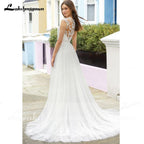 NumberSea vestido para boda playa 2021 sin mangas de encaje con cuello en V Simple Hobo vestido de novia sin espalda estilo bohemio vestido de fiesta de boda