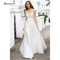 Vestido de novia NumberSea sencillo con tirantes finos, hombros descubiertos, satén plisado, botones en la espalda, escote en V, espalda descubierta, vestido de novia playero