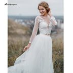 NumberSea Trouwjurk Dos piezas de encaje de tul de manga larga Vestidos de novia bohemios Vestido de novia de playa bohemia sukienka na wesele 2021 Lakshmigown