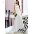 Vestido de novia NumberSea 2021 con pliegues, encaje, tirantes finos, hombros descubiertos, estilo bohemio, sin espalda, elegante, para novias largas