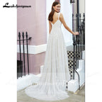 Vestido de novia NumberSea 2021 con pliegues, encaje, tirantes finos, hombros descubiertos, estilo bohemio, sin espalda, elegante, para novias largas