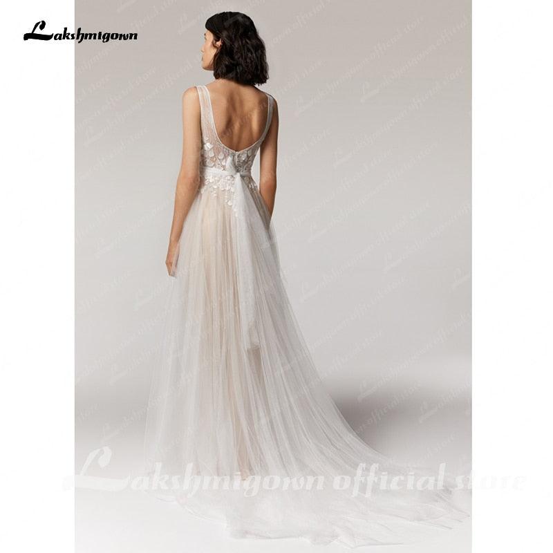 Vestido de novia de encaje vintage NumberSea para playa, verano 2021, vestido de mujer con cuello en V, vestido de novia bohemio sexy sin espalda