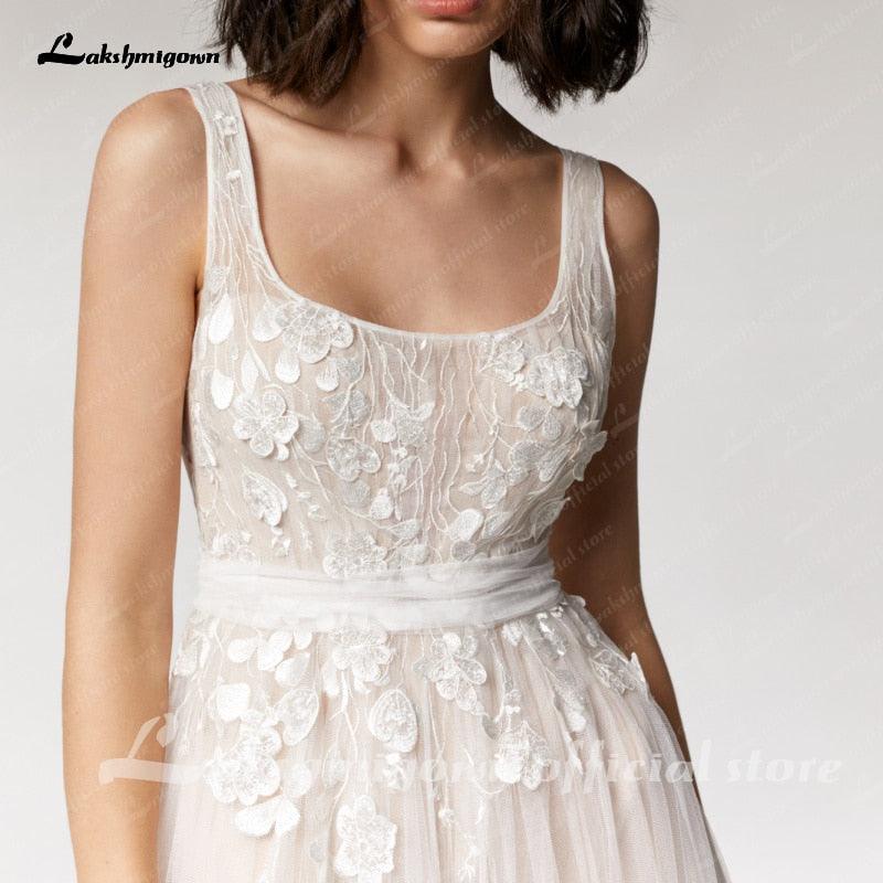 Vestido de novia de encaje vintage NumberSea para playa, verano 2021, vestido de mujer con cuello en V, vestido de novia bohemio sexy sin espalda