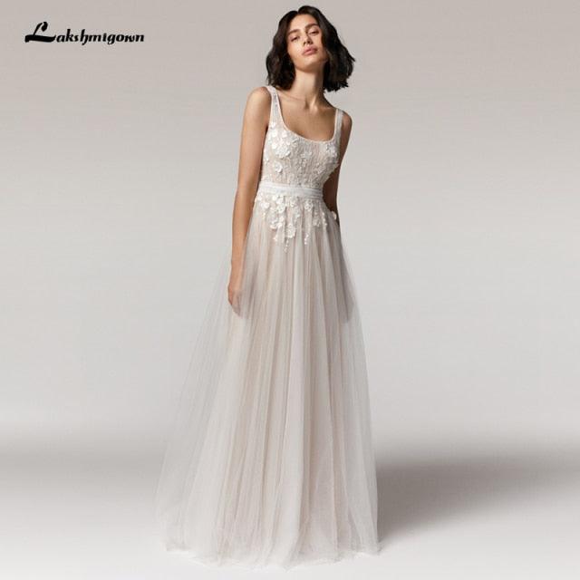 Vestido de novia de encaje vintage NumberSea para playa, verano 2021, vestido de mujer con cuello en V, vestido de novia bohemio sexy sin espalda