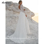 NumberSea Vintage Lace Long Sleeves Boho Wedding Dresses V Neck Bohemian Chiffon Bridal Dress Hochzeit Longue Robe 2021