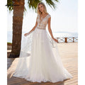 NumberSea vestido de novia cuello en V profundo encaje manga casquillo espalda descubierta vestidos de novia sexy playa vestido de novia trouwjurk vestido para boda playa