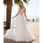 NumberSea vestido de novia cuello en V profundo encaje manga casquillo espalda descubierta vestidos de novia sexy playa vestido de novia trouwjurk vestido para boda playa