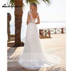NumberSea vestido de novia cuello en V profundo encaje manga casquillo espalda descubierta vestidos de novia sexy playa vestido de novia trouwjurk vestido para boda playa