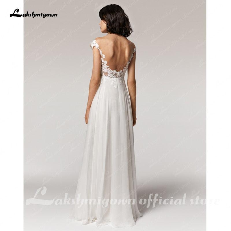 NumberSea Simple Beach Wedding Dress cap sleeves Robe Longue Femme  Sexy Bohemian Bridal Dress Backless