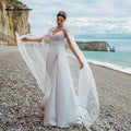Vestidos de novia de satén con escote en V y chaqueta desmontable de NumberSea, nuevos diseños 2021