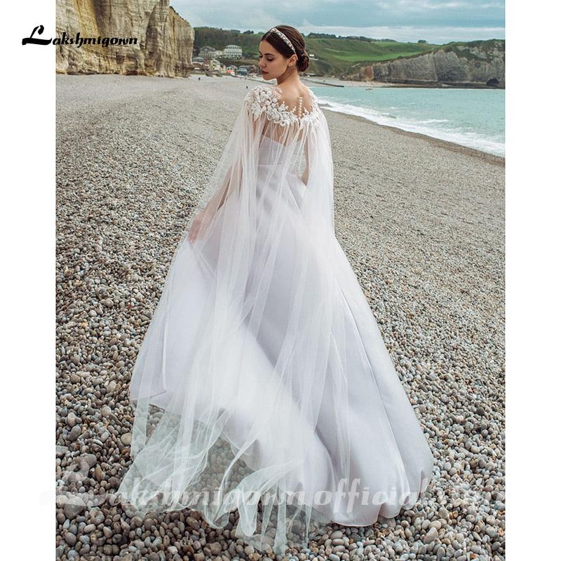 Vestidos de novia de satén con escote en V y chaqueta desmontable de NumberSea, nuevos diseños 2021