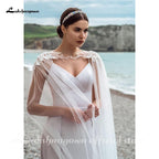 Vestidos de novia de satén con escote en V y chaqueta desmontable de NumberSea, nuevos diseños 2021