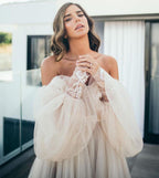 Vestido de novia NumberSea, vestidos de baile, manga larga abombada, champán, hombros descubiertos, vestidos de novia brillantes, bata de boda bohème, vestidos de novia