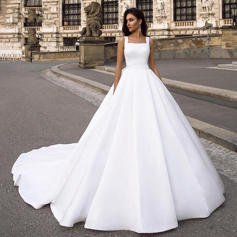 Vestido de novia africano NumberSea SoDigne de satén 2021 con botones y bolsillos, corte A, de encaje, estilo princesa, para fiesta de boda, talla grande
