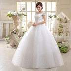 Vestido de novia NumberSea blanco de manga corta, sencillo, con cuello redondo, bordado, largo hasta el suelo, espalda descubierta, con cordones, talla grande, G111