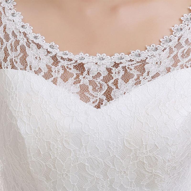 Vestido de novia NumberSea blanco de manga corta, sencillo, con cuello redondo, bordado, largo hasta el suelo, espalda descubierta, con cordones, talla grande, G111