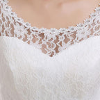 Vestido de novia NumberSea blanco de manga corta, sencillo, con cuello redondo, bordado, largo hasta el suelo, espalda descubierta, con cordones, talla grande, G111