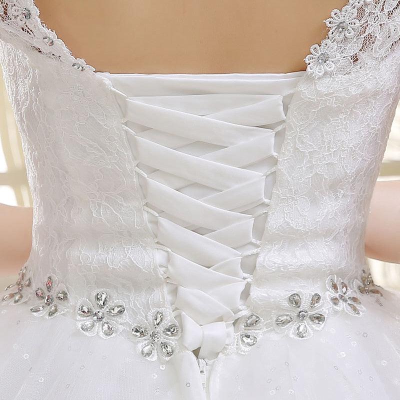 Vestido de novia NumberSea blanco de manga corta, sencillo, con cuello redondo, bordado, largo hasta el suelo, espalda descubierta, con cordones, talla grande, G111