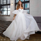 Vestido de novia blanco de princesa NumberSea, manga corta abullonada, talla grande, con cordones en la espalda, corte A, económico.