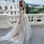 NumberSea Sexy Sweetheart A Line Wedding Dresses Off Shoulder Champagne Liner Tulle Appliques Sleeveless Bridal Gowns Womens Formal 2021