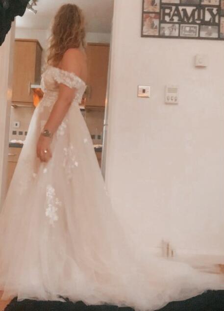 NumberSea Sexy Sweetheart A Line Wedding Dresses Off Shoulder Champagne Liner Tulle Appliques Sleeveless Bridal Gowns Womens Formal 2021
