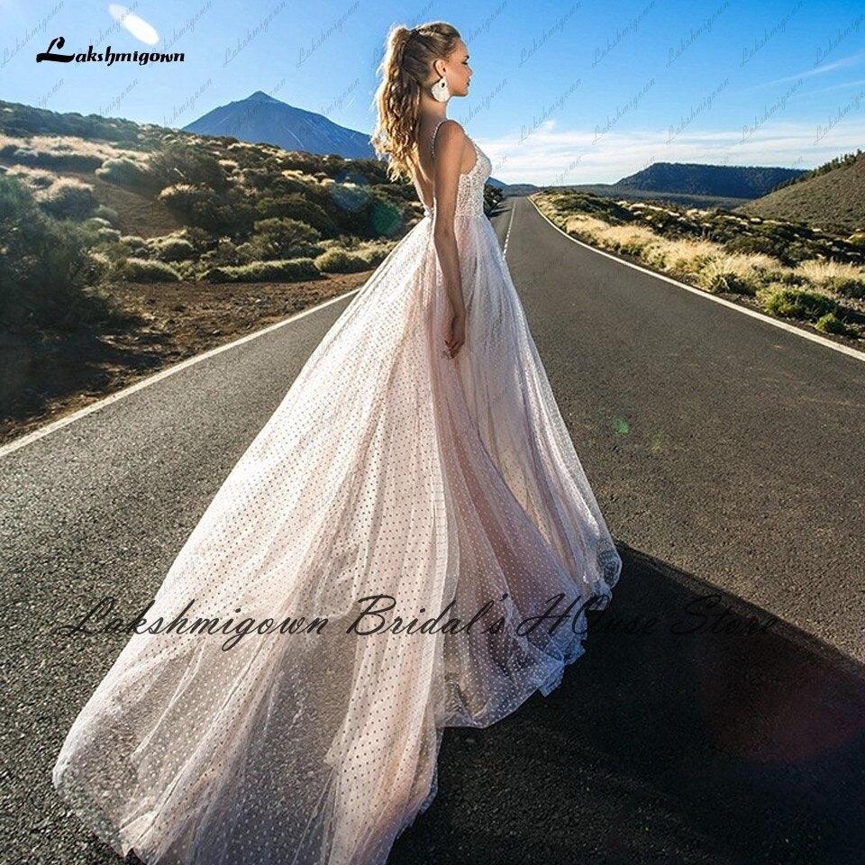Vestido de novia NumberSea Boho Blush Plush Pink, vestido de novia de verano 2021, nuevo vestido de novia de encaje con corpiño sexy y tirantes finos
