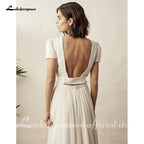 Vestido de novia blanco de dos piezas NumberSea, vestido de novia bohemio, sencillo, de playa, de manga corta, sin espalda, bata de novia para mujer