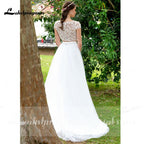 Vestido de novia bohemio NumberSea 2021, sexy, de dos piezas, corte A, de gasa, con abertura lateral, largo hasta el suelo, manga larga, estilo bohemio.