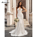 NumberSea - Vestidos de novia de sirena elegantes y sexys, de satén suave, sin mangas, escote pronunciado, cola de corte, largo hasta el suelo