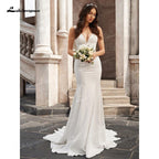 NumberSea - Vestidos de novia de sirena elegantes y sexys, de satén suave, sin mangas, escote pronunciado, cola de corte, largo hasta el suelo