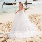 NumberSea - Vestidos de novia sexys de encaje para playa, cuello en V, estilo bohemio, tirantes finos, con cuentas, para novia de lujo