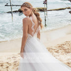 NumberSea - Vestidos de novia sexys de encaje para playa, cuello en V, estilo bohemio, tirantes finos, con cuentas, para novia de lujo