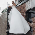 Vestidos de novia de satén NumberSea, estilo bohemio, de manga corta, con lazo y bolsillo, con apliques de encaje, hechos a medida