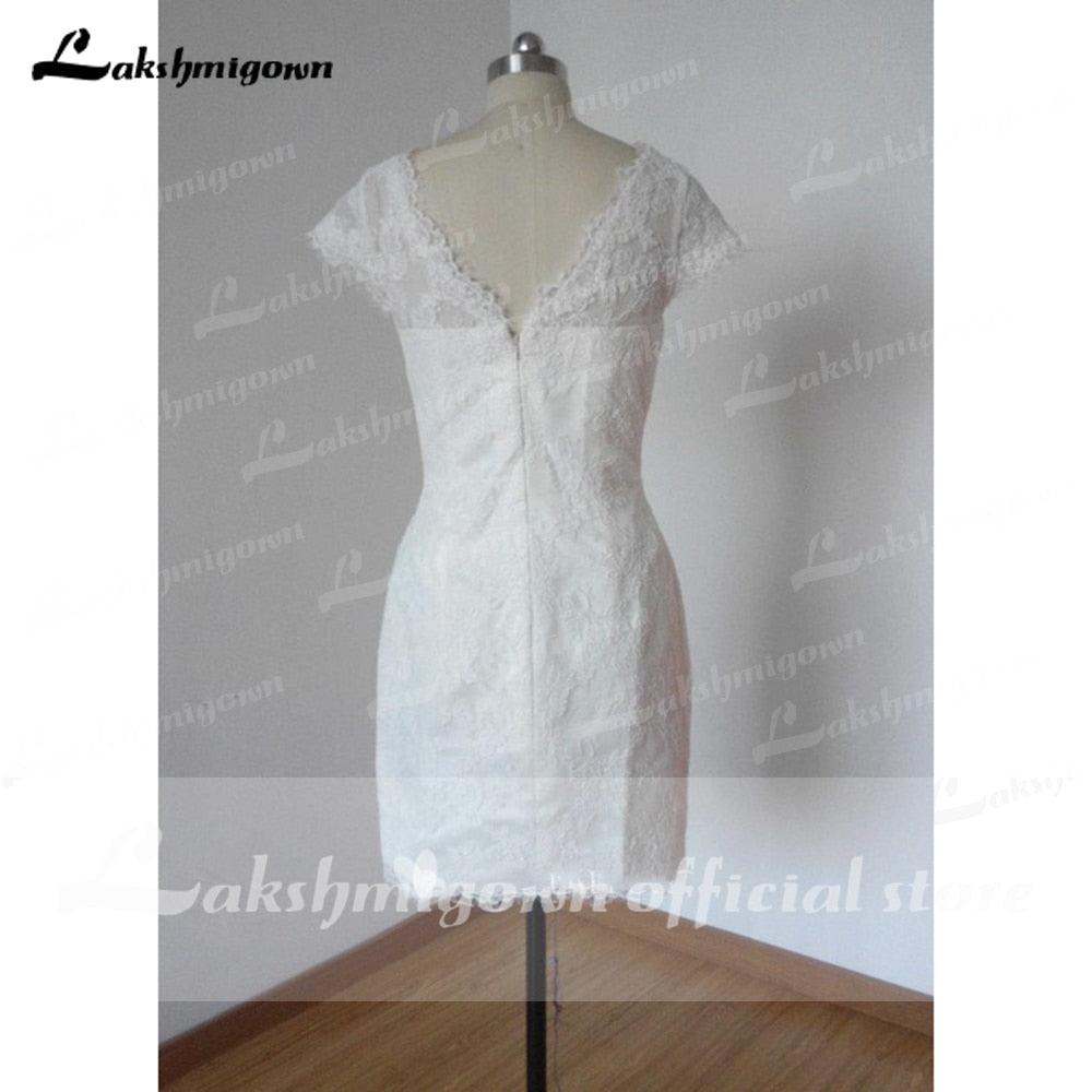 Vestidos de novia cortos de verano NumberSea 2021, con mangas cortas y escote en V pronunciado, vestido de novia de encaje con columna corta, vestido de casamento