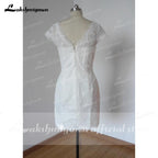 Vestidos de novia cortos de verano NumberSea 2021, con mangas cortas y escote en V pronunciado, vestido de novia de encaje con columna corta, vestido de casamento