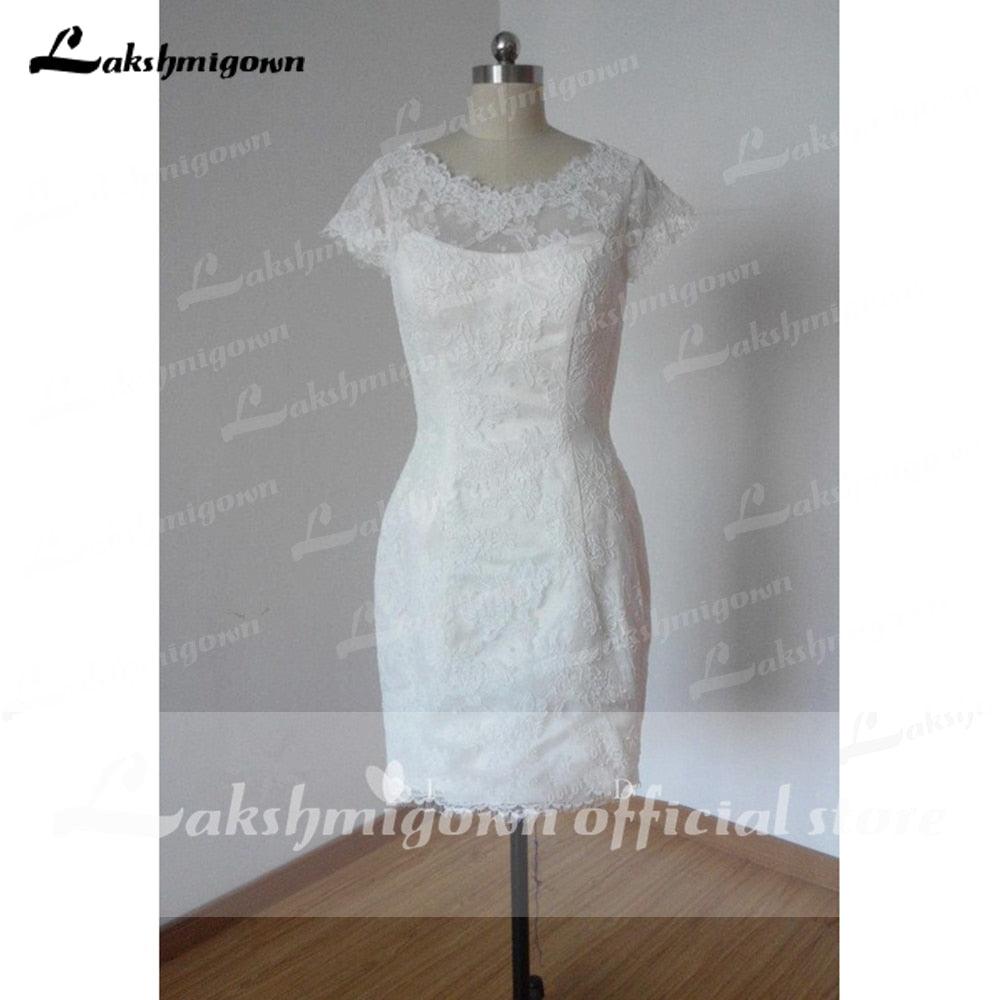 Vestidos de novia cortos de verano NumberSea 2021, con mangas cortas y escote en V pronunciado, vestido de novia de encaje con columna corta, vestido de casamento