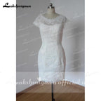 Vestidos de novia cortos de verano NumberSea 2021, con mangas cortas y escote en V pronunciado, vestido de novia de encaje con columna corta, vestido de casamento