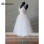 NumberSea-vestidos De Novia cortos, Vestido De novia largo hasta el té con cuello en V y apliques De encaje, Vestido De Novia 2021