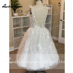 NumberSea-vestidos De Novia cortos, Vestido De novia largo hasta el té con cuello en V y apliques De encaje, Vestido De Novia 2021