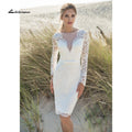 Vestido de novia NumberSea sexy de manga larga con ilusión de encaje, vestido de novia corto, vestidos de novia bohemios hasta la rodilla, vestido de novia
