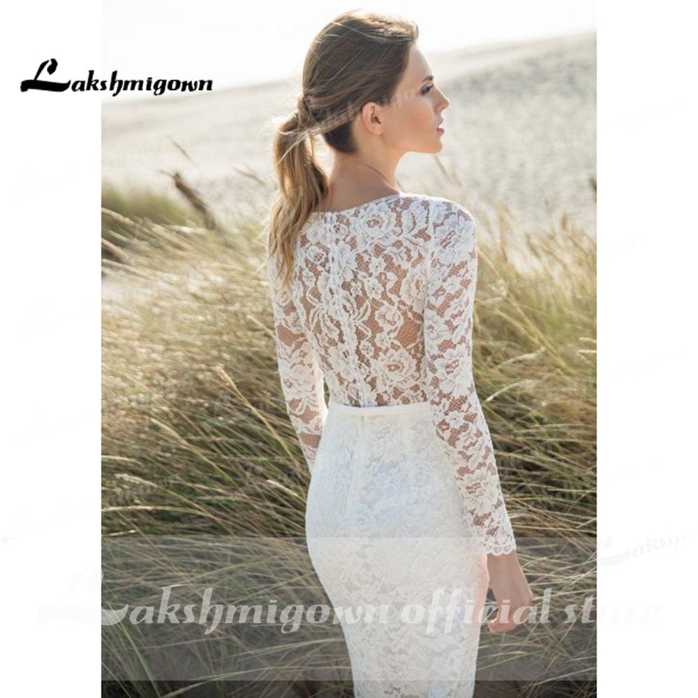 Vestido de novia NumberSea sexy de manga larga con ilusión de encaje, vestido de novia corto, vestidos de novia bohemios hasta la rodilla, vestido de novia