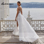 NumberSea Sexy Beach Wedding Dresses Long Lace V-Neck Split A-Line Wedding Gowns White Backless Trouwjurken Vestido Novia