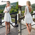 Vestidos de novia bohemios de verano con escote en A, sexys, sin espalda, cortos, de playa, con encaje transparente y manga larga.