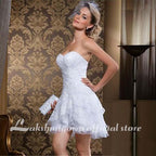 NumberSea Frühling Trägerloses Geraffte Stufen Kurzes Brautkleid Kleider Mit Abnehmbarem Rock Vintage Zwei Stücke Spitze Brautkleider vestidos