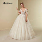 Vestido de novia estilo princesa NumberSea, estilo bohemio, 2021, con flores 3D, escote en V, tirantes finos, encaje