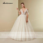 Vestido de novia estilo princesa NumberSea, estilo bohemio, 2021, con flores 3D, escote en V, tirantes finos, encaje