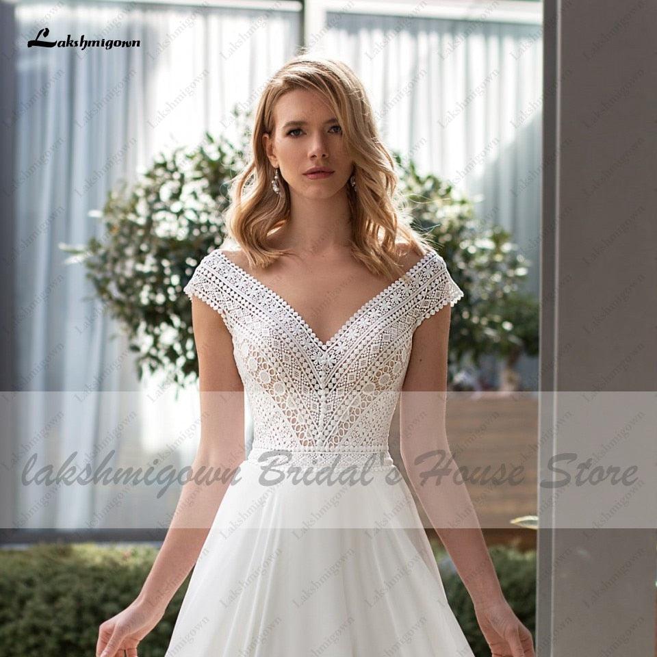 Vestido de verano NumberSea para boda, elegante vestido de novia bohemio 2021, vestido de fiesta de encaje de gasa blanco roto con vuelo sexy para mujer