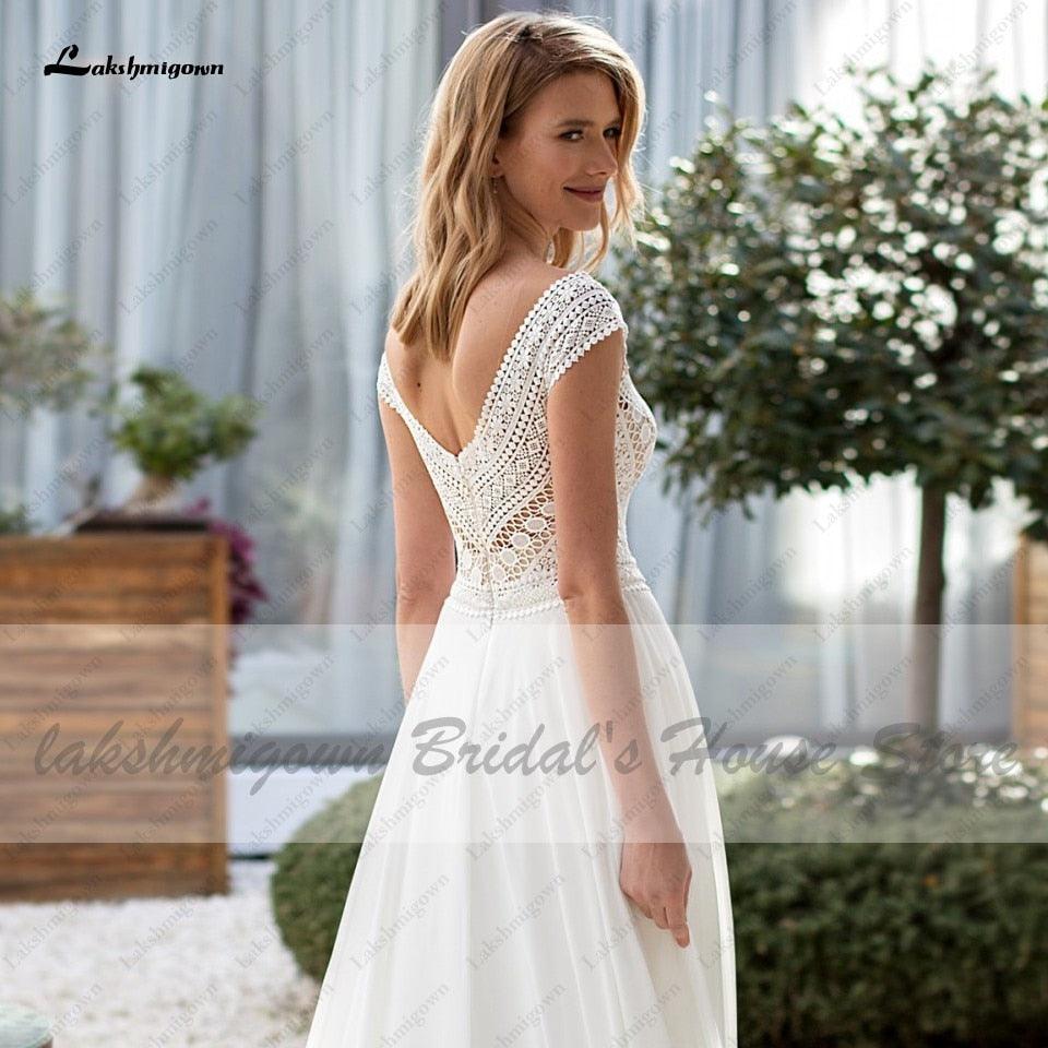 Vestido de verano NumberSea para boda, elegante vestido de novia bohemio 2021, vestido de fiesta de encaje de gasa blanco roto con vuelo sexy para mujer