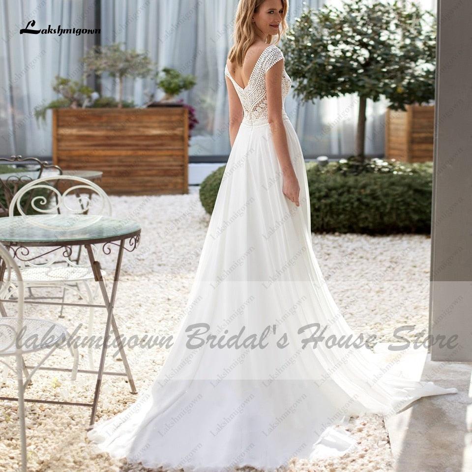 Vestido de verano NumberSea para boda, elegante vestido de novia bohemio 2021, vestido de fiesta de encaje de gasa blanco roto con vuelo sexy para mujer